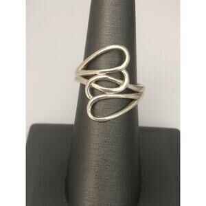 Sterling Silver Modernist Bypass Interlocking Hearts Ring Sz 6.5